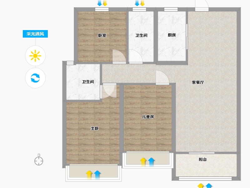 河南省-驻马店市-名门颐和府-93.25-户型库-采光通风