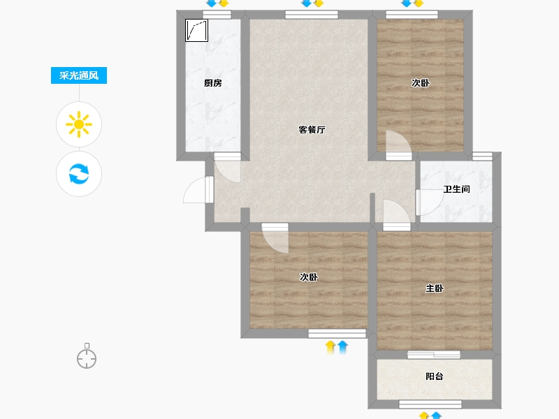 山西省-临汾市-东盛华庭-66.93-户型库-采光通风