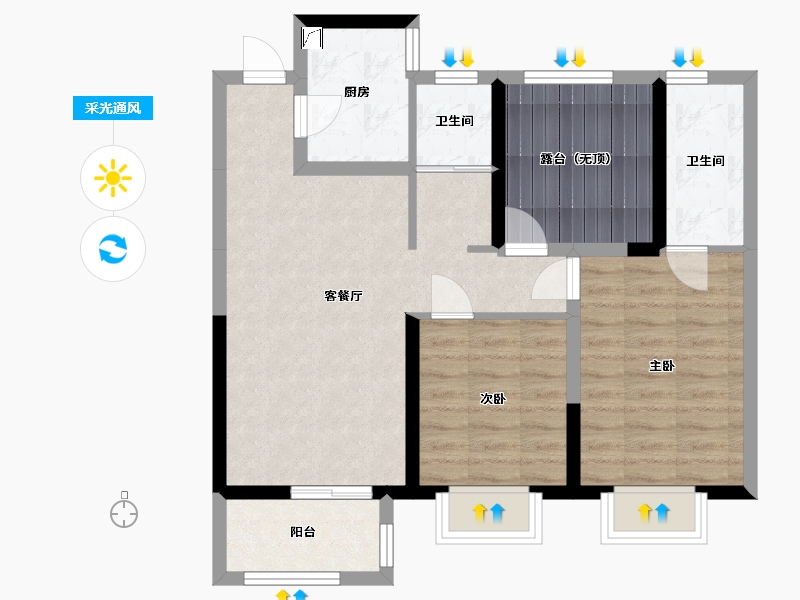 河南省-郑州市-朗悦公园府-73.83-户型库-采光通风