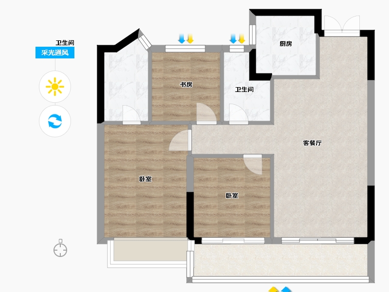 浙江省-温州市-新湖曦湾春晓-71.00-户型库-采光通风