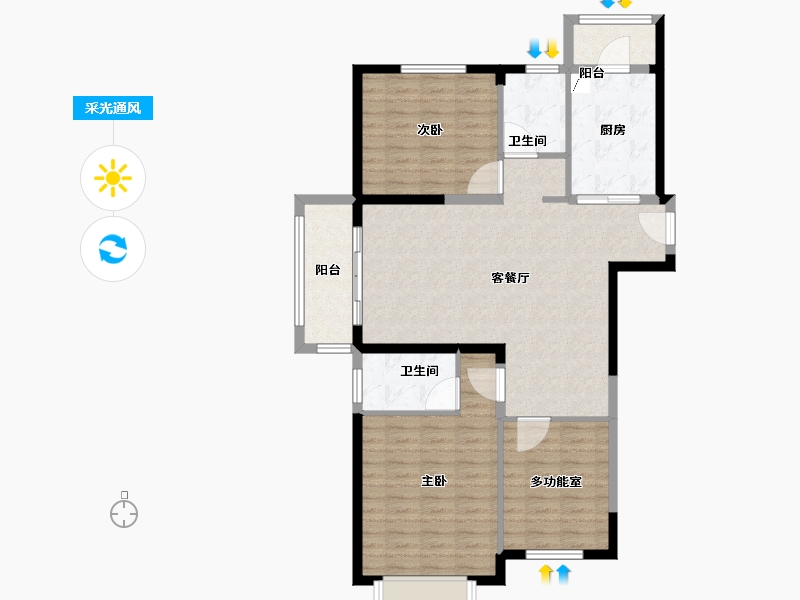 湖北省-武汉市-万科高尔夫熙岸-105.00-户型库-采光通风