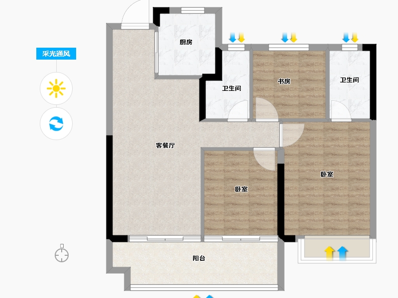 安徽省-阜阳市-中梁山河甲第-85.01-户型库-采光通风