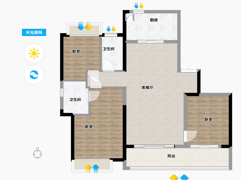 江苏省-南京市-滨江ONE-114.00-户型库-采光通风