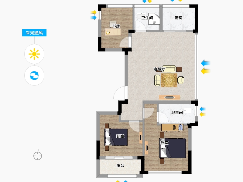 浙江省-湖州市-蓝城·桂语兰庭-83.00-户型库-采光通风