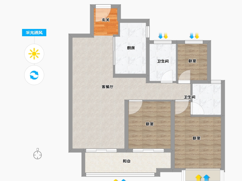 江苏省-徐州市-都会星宸·臻源-88.00-户型库-采光通风