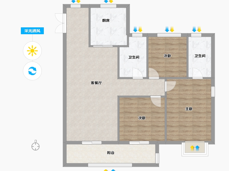 河南省-郑州市-富田城·九鼎华府-90.00-户型库-采光通风