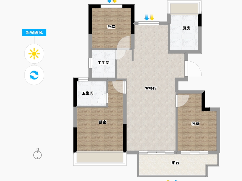 江苏省-淮安市-叶语书院-90.30-户型库-采光通风