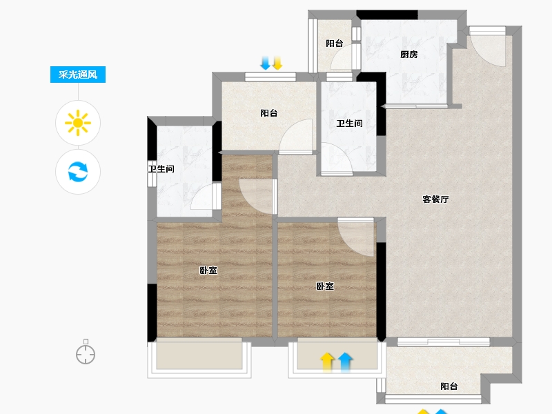 广东省-佛山市-方直珑湖湾-71.00-户型库-采光通风