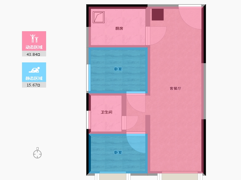 云南省-昆明市-保利城ME TOO迷你小户型-51.65-户型库-动静分区