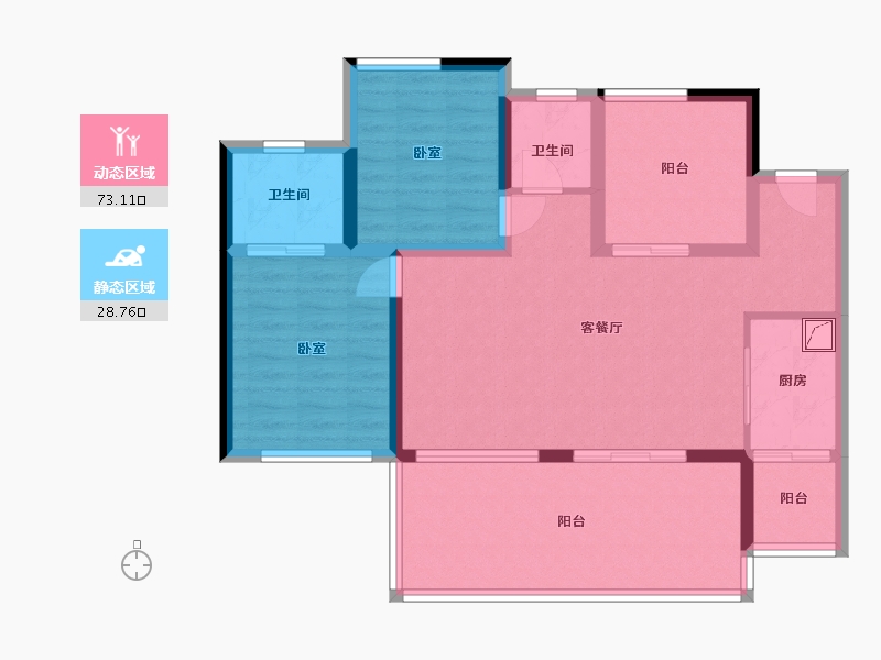 四川省-泸州市-阳光南门院子-90.53-户型库-动静分区