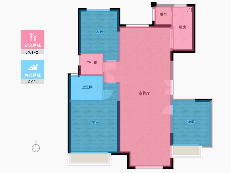 内蒙古自治区-包头市-中冶世家-95.75-户型库-动静分区