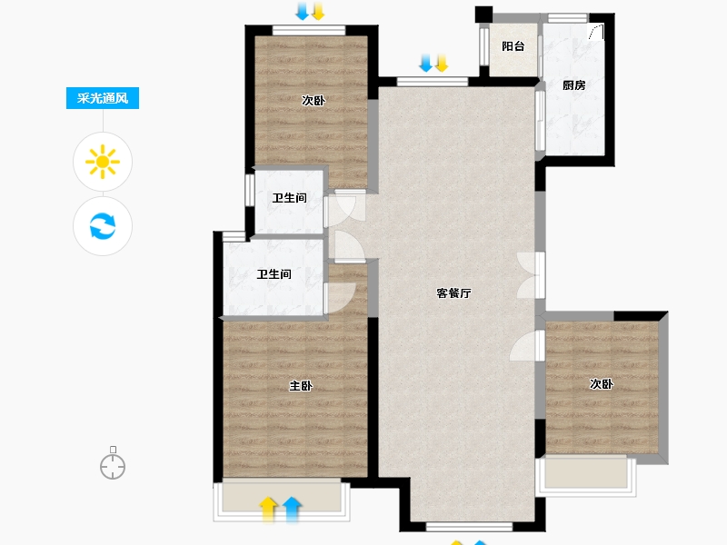 内蒙古自治区-包头市-中冶世家-95.75-户型库-采光通风