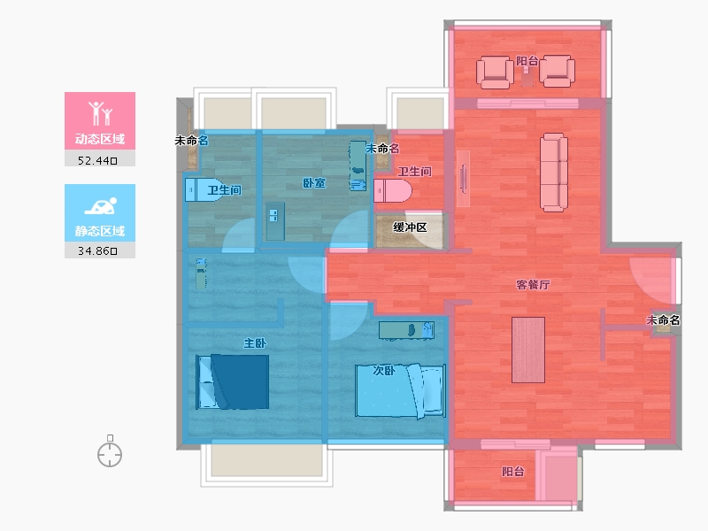 广东省-佛山市-金地海逸悦江-80.05-户型库-动静分区