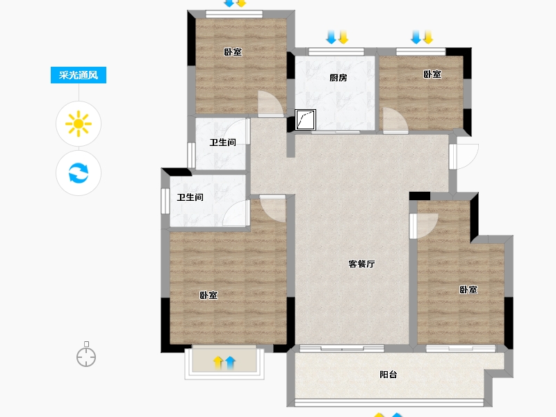 浙江省-宁波市-中南·春风江南院-91.98-户型库-采光通风