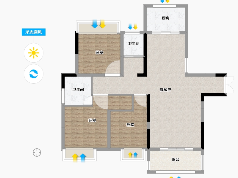 河南省-南阳市-上海花园-107.07-户型库-采光通风