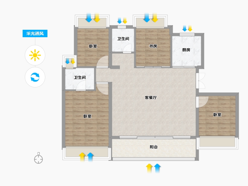 江苏省-苏州市-印象平江花园-107.00-户型库-采光通风