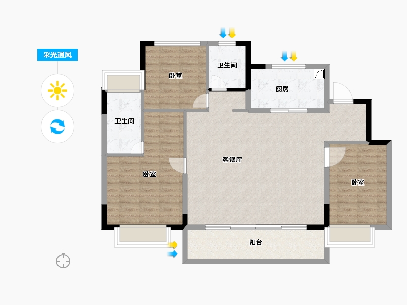 江苏省-无锡市-旭辉铂悦溪上-107.77-户型库-采光通风