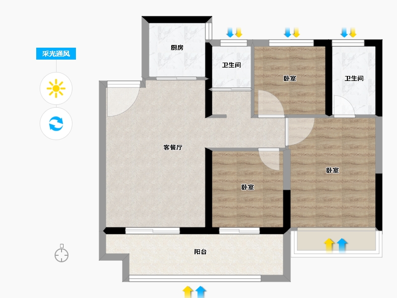 河南省-南阳市-泰美嘉·香溪里-72.13-户型库-采光通风