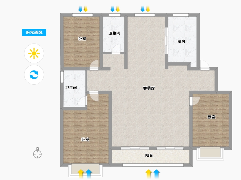 山东省-青岛市-三龙天津花园-127.00-户型库-采光通风