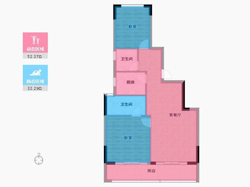 浙江省-宁波市-滨江新希望滨辰府-76.66-户型库-动静分区