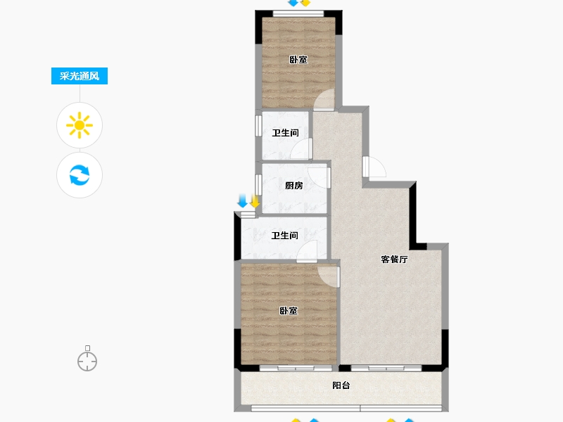 浙江省-宁波市-滨江新希望滨辰府-76.66-户型库-采光通风