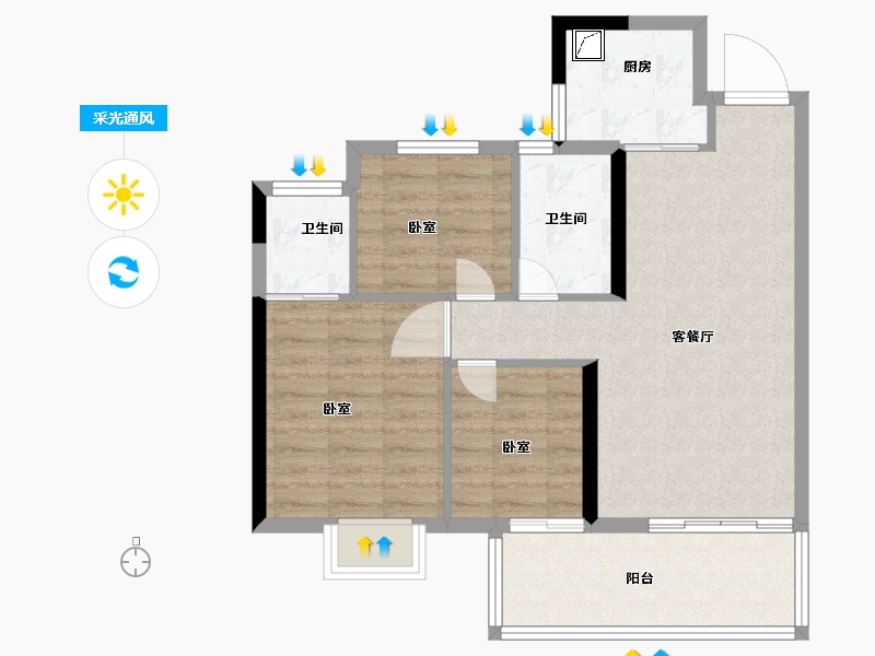 福建省-龙岩市-金域荣居-71.00-户型库-采光通风