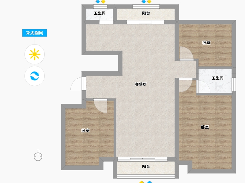 山东省-枣庄市-云溪九里-73.40-户型库-采光通风