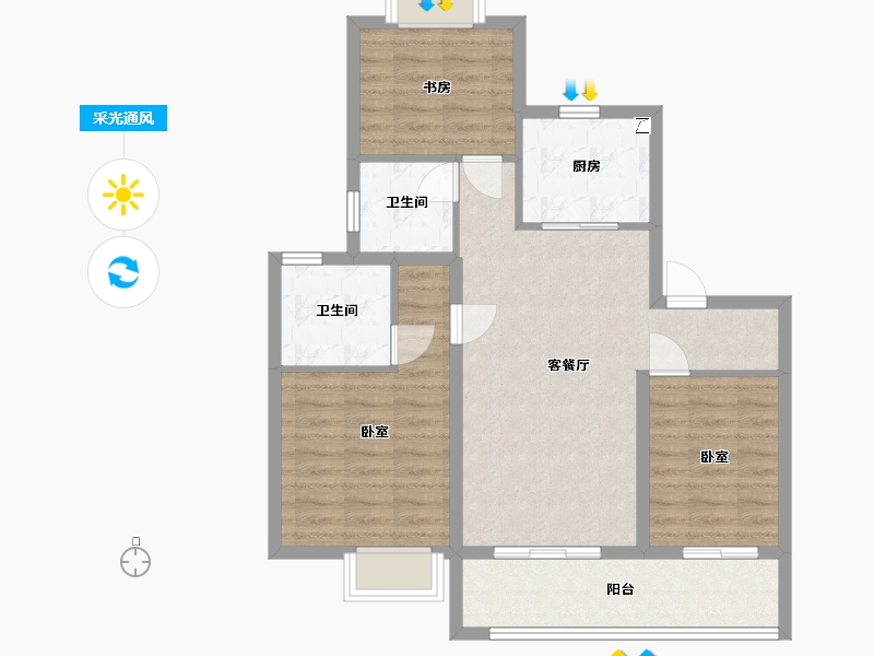 江苏省-无锡市-万科梅里上城-79.71-户型库-采光通风