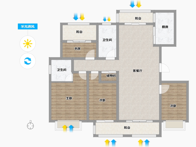 山东省-青岛市-昱苑金岸丽景-130.01-户型库-采光通风