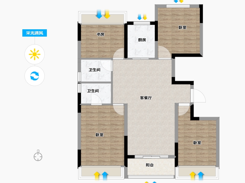 浙江省-金华市-中海九樾-106.00-户型库-采光通风