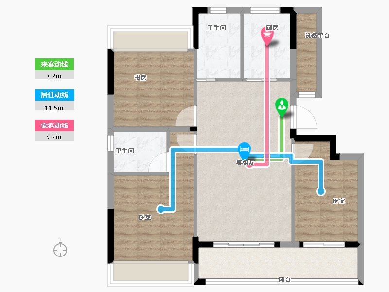 浙江省-绍兴市-勤业未来城-90.00-户型库-动静线