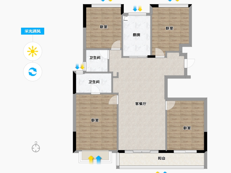 浙江省-宁波市-滨江新希望滨辰府-115.65-户型库-采光通风