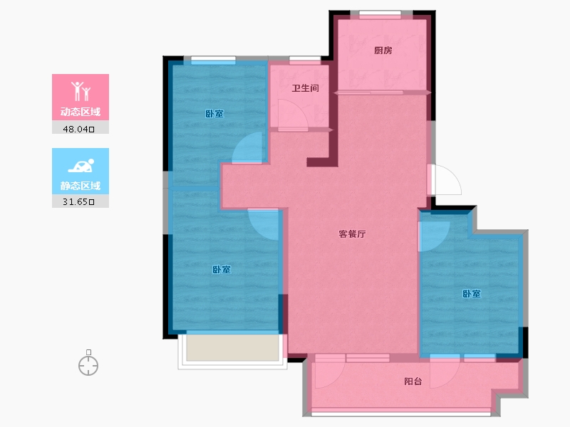 山东省-青岛市-金科弘阳集美时光-71.00-户型库-动静分区