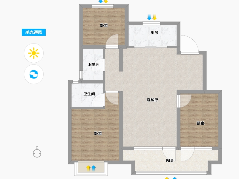 山东省-青岛市-龙山华府-91.00-户型库-采光通风