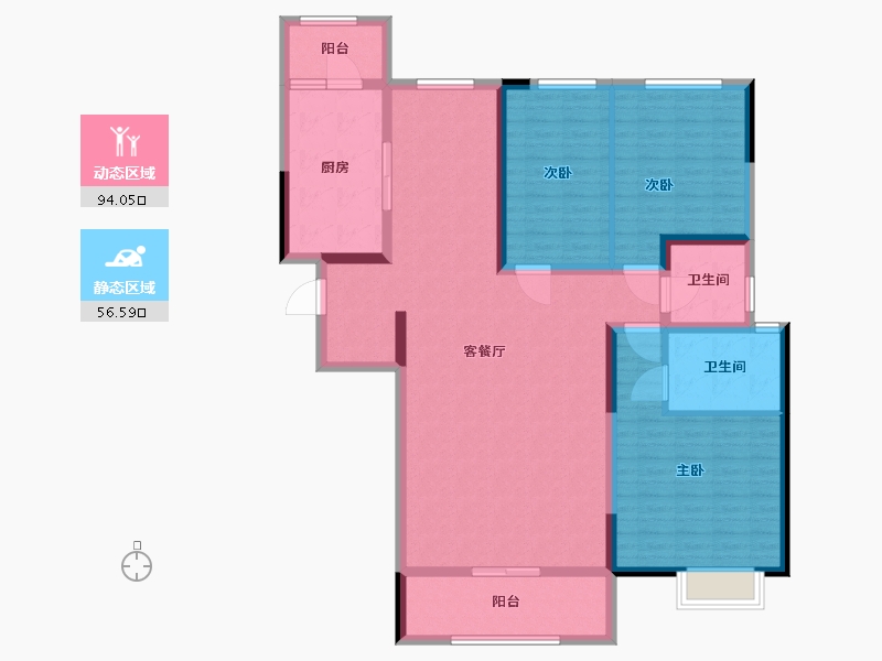 陕西省-西安市-盛唐毓城-136.01-户型库-动静分区