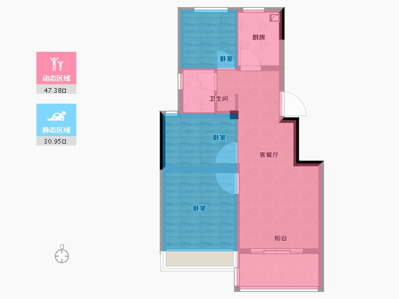 浙江省-宁波市-蓝城杨柳映月-70.01-户型库-动静分区