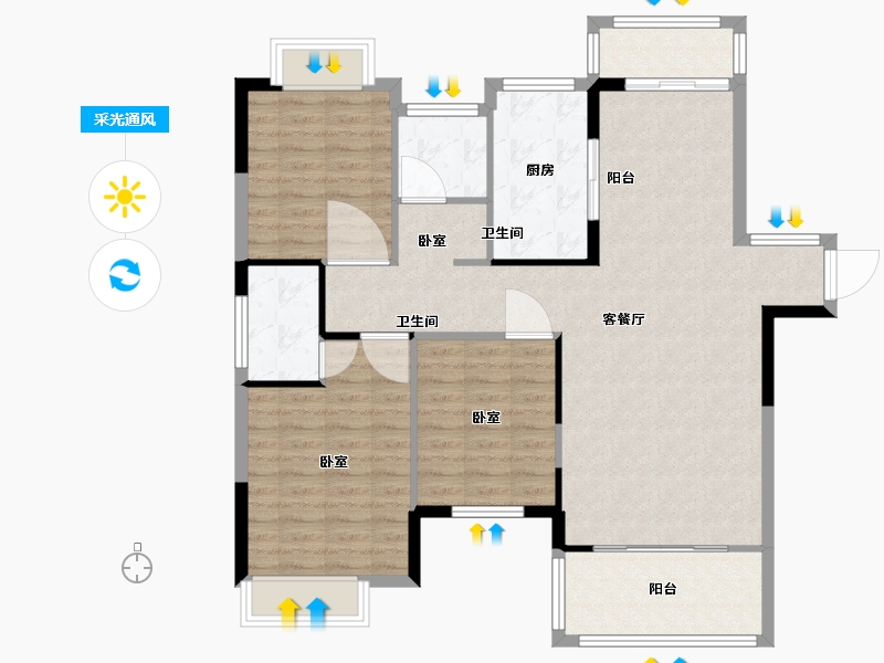 河南省-信阳市-光州·如园-107.80-户型库-采光通风