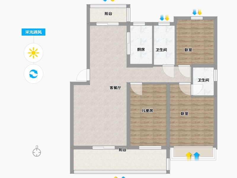 河南省-驻马店市-名门颐和府-104.62-户型库-采光通风