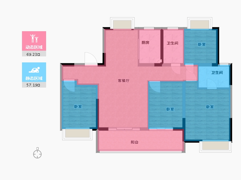 江苏省-南通市-滨江玺·滨江道-113.95-户型库-动静分区