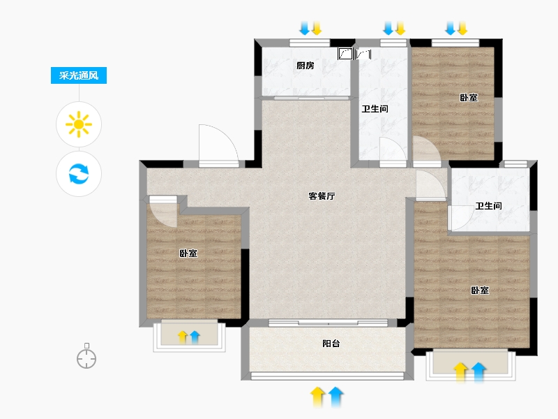 江苏省-南通市-滨江玺·滨江道-101.95-户型库-采光通风