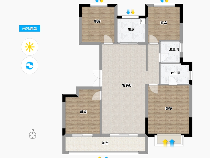 浙江省-温州市-蓝光城建·雍锦熙园-102.00-户型库-采光通风