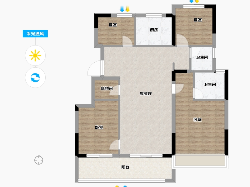 浙江省-宁波市-蓝城杨柳映月-98.00-户型库-采光通风