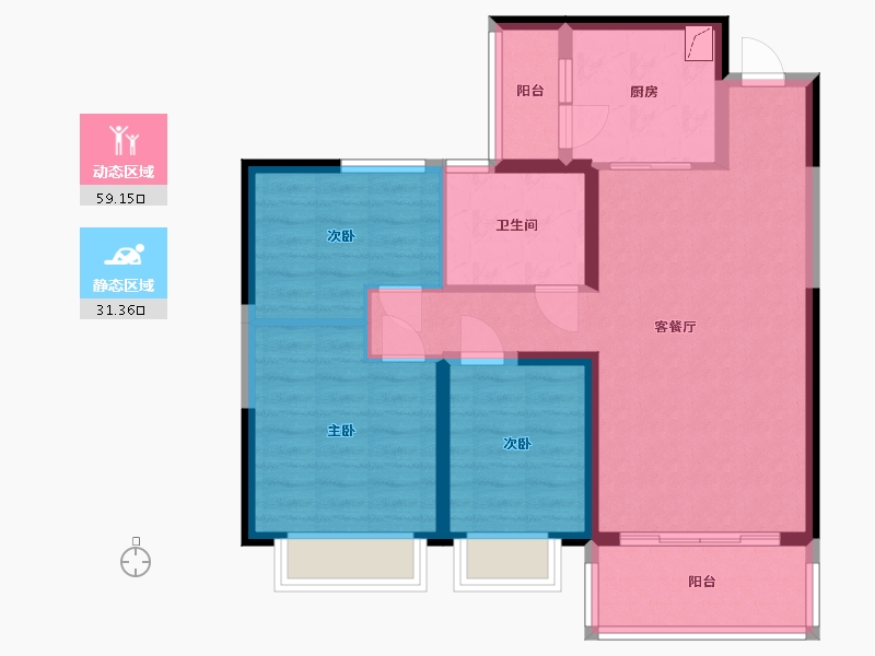 江苏省-无锡市-恒大观澜府-80.37-户型库-动静分区