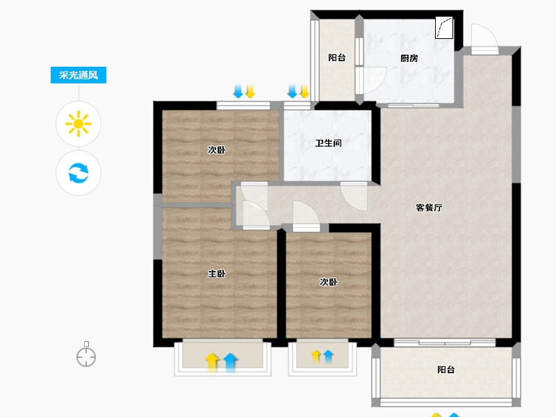 江苏省-无锡市-恒大观澜府-80.37-户型库-采光通风