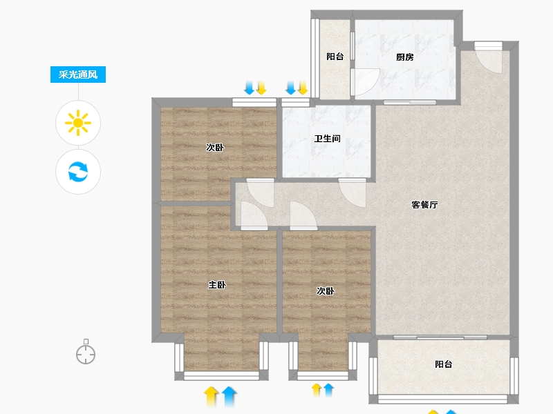 江苏省-无锡市-恒大观澜府-80.00-户型库-采光通风