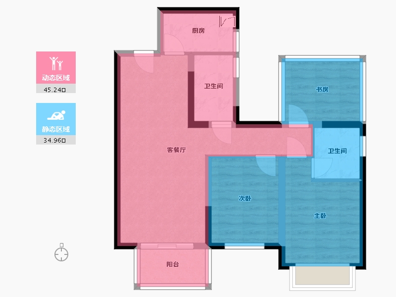 广西壮族自治区-南宁市-龙湖春江天越-70.39-户型库-动静分区