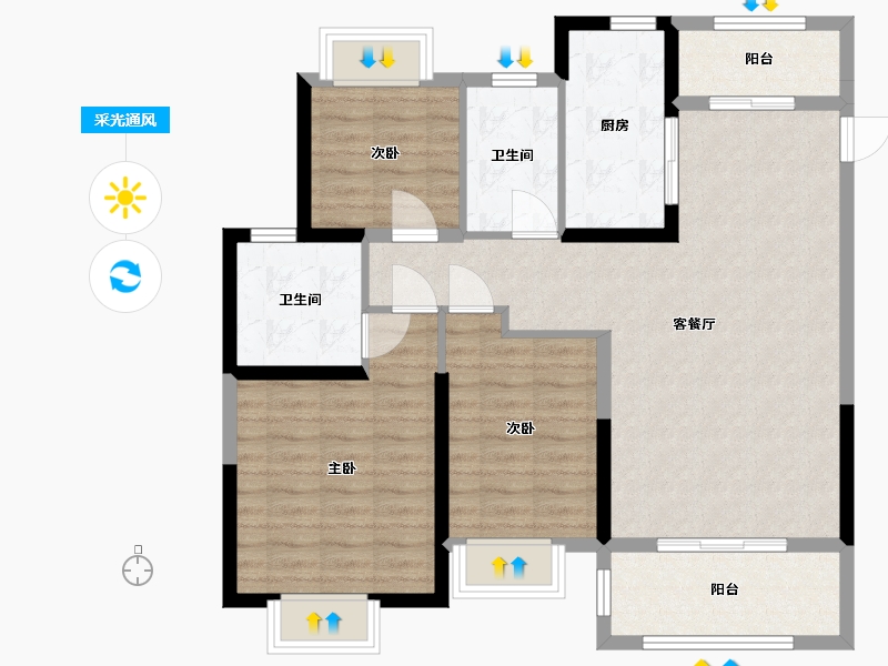 江苏省-无锡市-恒大观澜府-96.00-户型库-采光通风