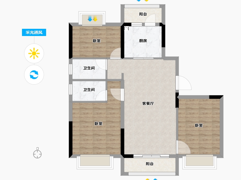 湖北省-荆州市-石首碧桂园·交投御府-86.82-户型库-采光通风