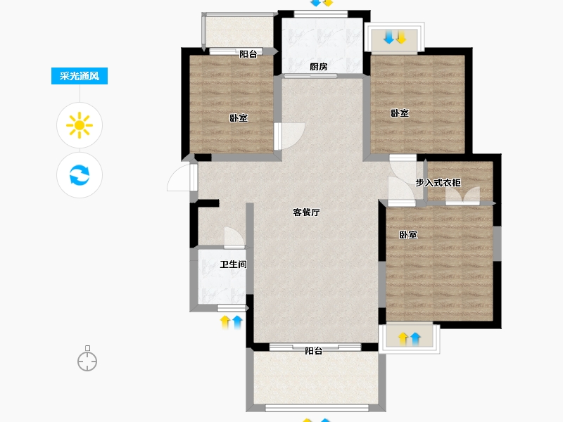 河南省-南阳市-仲景·康城壹品-96.48-户型库-采光通风