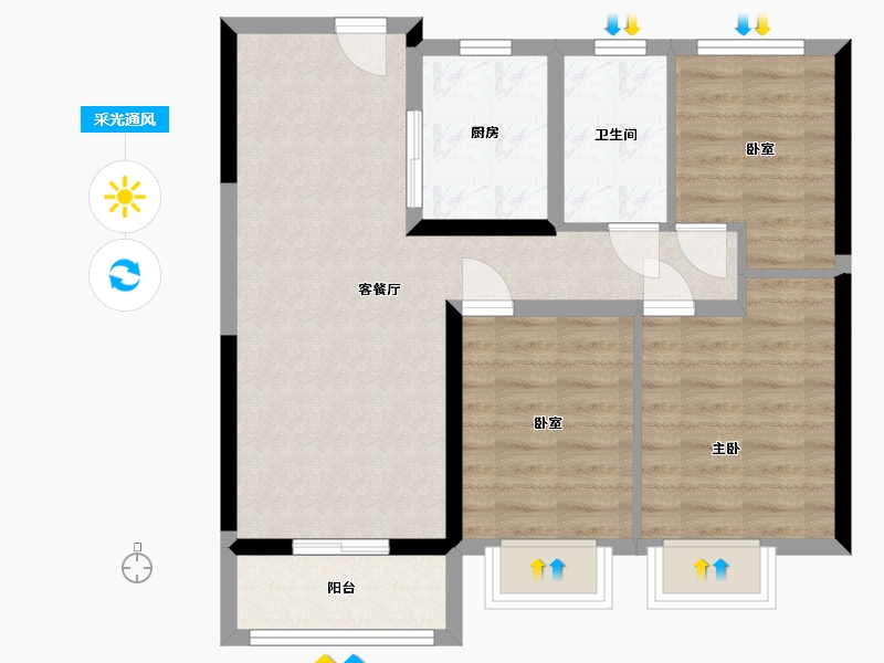 河南省-许昌市-雅居乐翰林雅郡-70.82-户型库-采光通风